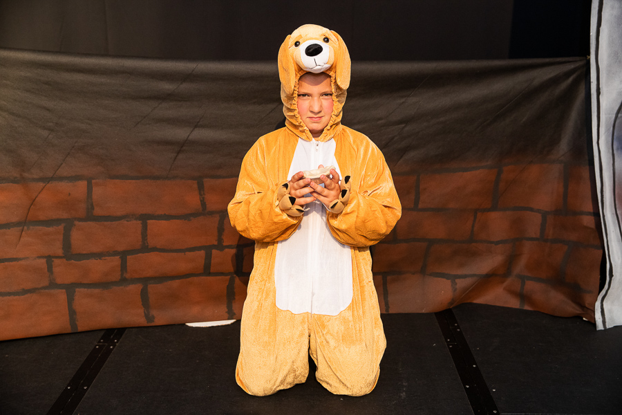 boy in costume getting into character